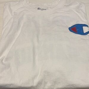 Champion White Tee with Blue and Red Logo